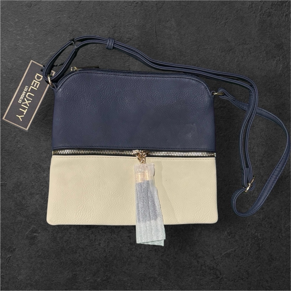 Two-Tone Navy and Cream Crossbody Bag